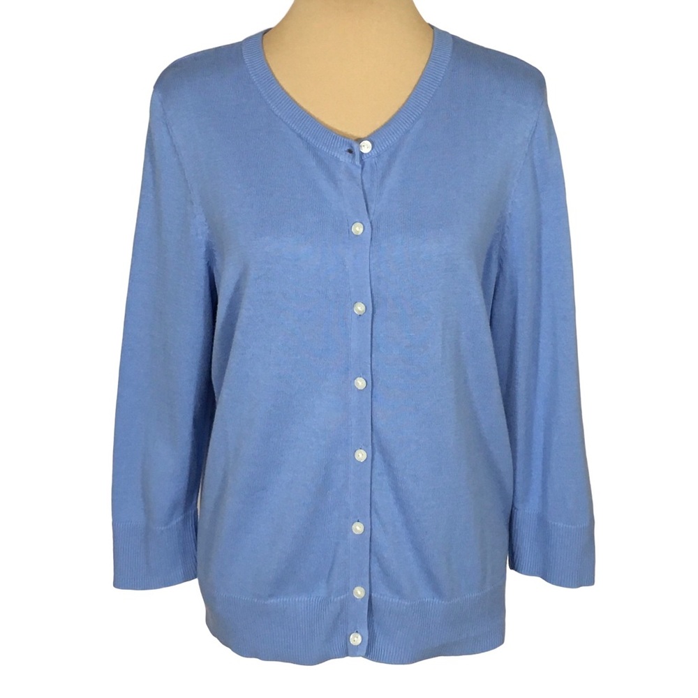 Croft & Barrow Light Blue Crewneck 3/4 Sleeve Cardigan, Petite Large